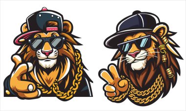 Trendy Hip Hop Lion Illustration Set clipart