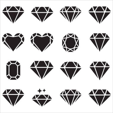 Elmas çizgisi simgeleri. Gemstone elmas koleksiyonu. Değerli kristal taşlar. Mobil ve web tasarımları için düzenlenebilir elmas simgeleri. Beyaz arkaplanda izole edilmiş zengin semboller. Elmas simgesi seti.