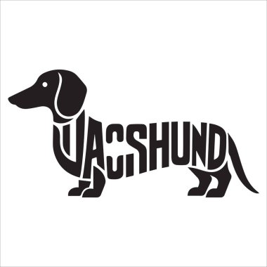 Dachshund Köpek illüstrasyon Vektörü, Köpek Yetiştirme Tipografi Siluet Tasarımı, Clipart tasarım sanatının içindeki metin isimli köpek silueti
