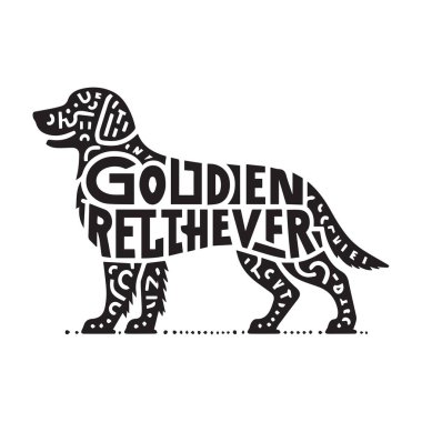 Golden Retriever Dog illüstrasyon Vektörü, Dog Breed Typography siluet Design, Clipart tasarım sanatının içindeki metin isimli köpek silueti 