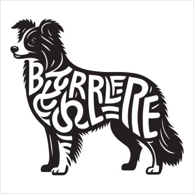 Sınır Collie Köpek Çizim Vektörü, Köpek Üretimi Tipografi Siluet Tasarımı, Clipart tasarım sanatının içindeki metin isimli köpek silueti.