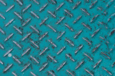 Mavi boyayla kaplı eski metal elmas plaka dokusu. Soyut arkaplan retro şablonu, web afişi için tasarım ögesi, poster, kart, duvar kağıdı, arkaplan, site.