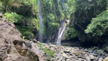 Banyumas Regency, Central Java, Endonezya 'daki Tebela Şelalesi' nin güzelliği. 18 Kasım 2024 'te bir profesyonel tarafından çekilmiştir. Güzel manzaralı harika bir şelale.