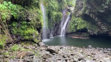 Banyumas Regency, Central Java, Endonezya 'daki Tebela Şelalesi' nin güzelliği. 18 Kasım 2024 'te bir profesyonel tarafından çekilmiştir. Güzel manzaralı harika bir şelale.