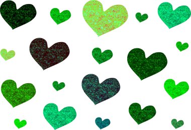 Yeşil renk parıltılı kalplerin gölgeleri vektörü belirler