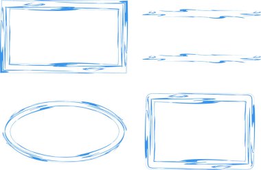 Cobalt blue skeç doodle soyut çerçeve koleksiyonu