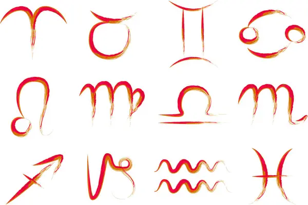 kırmızı pembe turuncu desenli fırça darbesi burç işaretleri vektörü