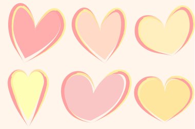 Açık renkli pembe sarı el soyut kalp koleksiyonu