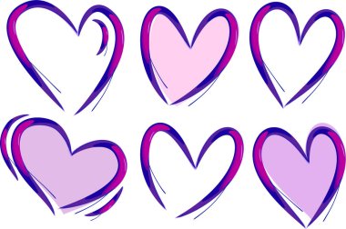 Pembe mor renkli soyut desenli karalama kalpler ayarlandı