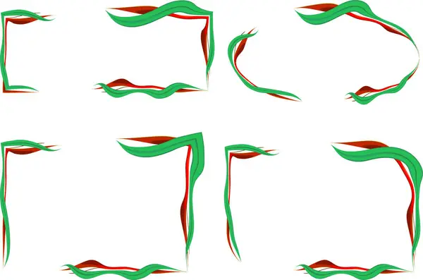 yeşil kırmızı renkli soyut eğri çizgi çerçeve koleksiyonu şekillendirir