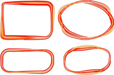 kırmızı turuncu renkli soyut karalama çizim el çizimi çerçeveler ayarlandı