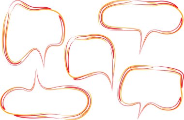 Kırmızı turuncu çizgiler soyut kabarık konuşma baloncuklarını okşar