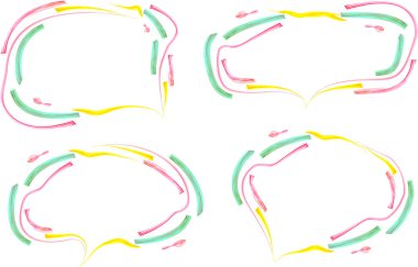 yeşil sarı pembe soyut noktalı çizgi karalama konuşma baloncukları seti