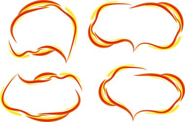 Kırmızı sarı soyut çizgiler yaratıcı konuşma baloncuklarını karalıyor