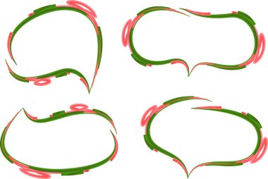 yeşil kırmızı boyalı soyut biçim konuşma baloncukları seti