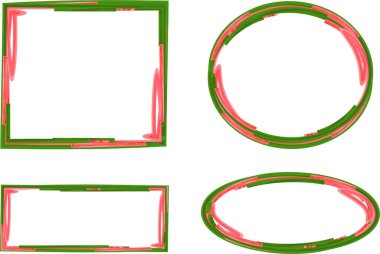 yeşil kırmızı boyalı soyut çerçeve şekilleri seti