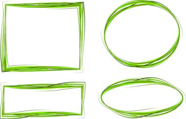 yeşil karalama özeti soyut el çizimi çerçeve şekilleri ayarlandı