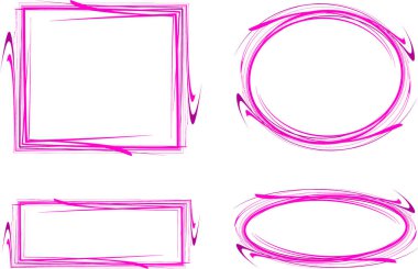 Pembe fuşya rengi soyut karalama taslağı çerçeve seti
