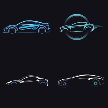 Mavi ve Beyaz Araba Siluetleri ve Logoları