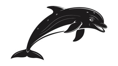 Cesur, siyah bir siluet şeklinde zıplayan ve gülümseyen oyuncu yunuslar.