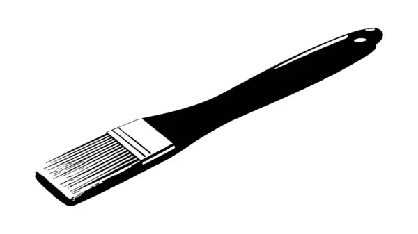 Tüylü bir boya fırçasının siyah silüeti ve beyaz bir arka plan.