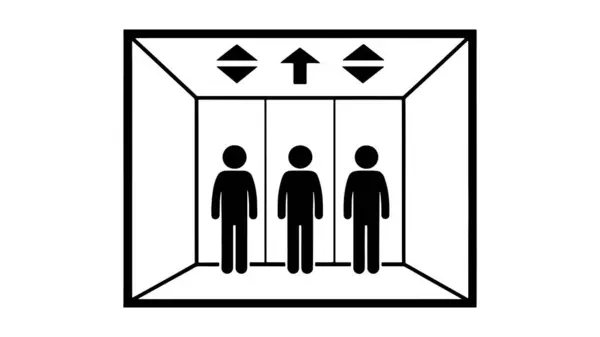 Asansörün içinde üç kişi var. Oklar yukarı aşağı hareket ettiğini gösteriyor.
