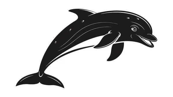 Cesur, siyah bir siluet şeklinde zıplayan ve gülümseyen oyuncu yunuslar.