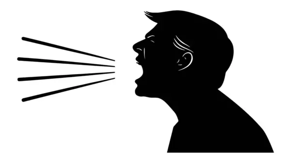 Adamın biri yüksek sesle bağırıyor. Ağzından çıkan ses dalgalarını temsil ediyor.