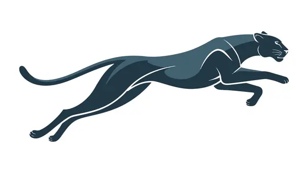 Dinamik koyu mavi panter zarif kıvrımlar ve çizgilerle ileriye sıçrıyor.