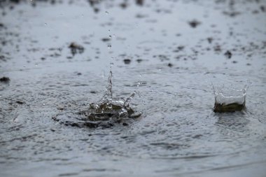 Soyut desen ve arka plandaki yağmur damlaları avluya sıçramış. Grafik tasarımı için, 3B görüntüleme ve pankart arkaplanı