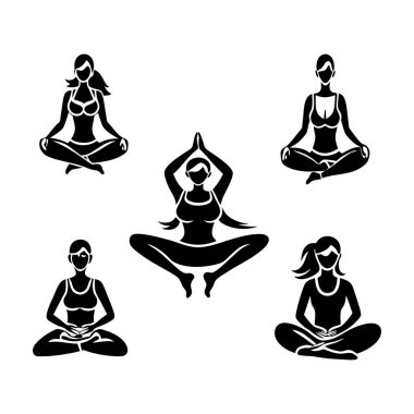 Yoga woman poses silhouette vector, ideal for wellness, fitness, and meditation designs. High-quality and versatile, perfect for promotional materials, class schedules, and health-related projects clipart