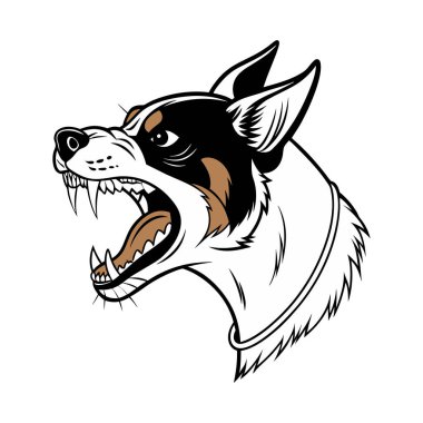 Angry Canine Dog Vector Illustration depicts a fierce dynamic dog expression ideal for projects requiring a bold impactful animal graphic This is perfect for branding, merchandise, logos or educational materials clipart