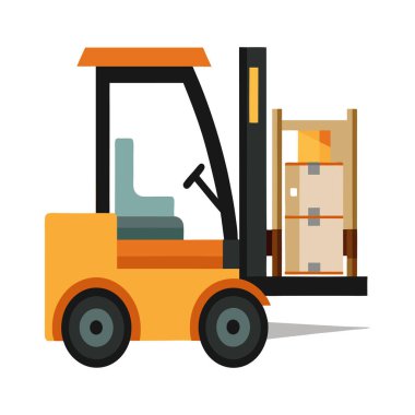 Forklift taşıyıcısının detaylı ve stilize bir tasvirini içeren forklift vektör çizimi, lojistik, depo tasarımı, inşaat temaları ve endüstriyel markalaşma için ideal