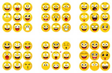 Beyaz Arkaplanda Sarı Gülen Yüz Emoji İfadeleri