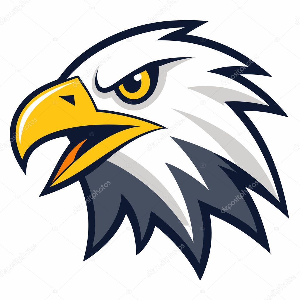 A fierce and stylized illustration of a bald eagle head, perfect for logos or mascots