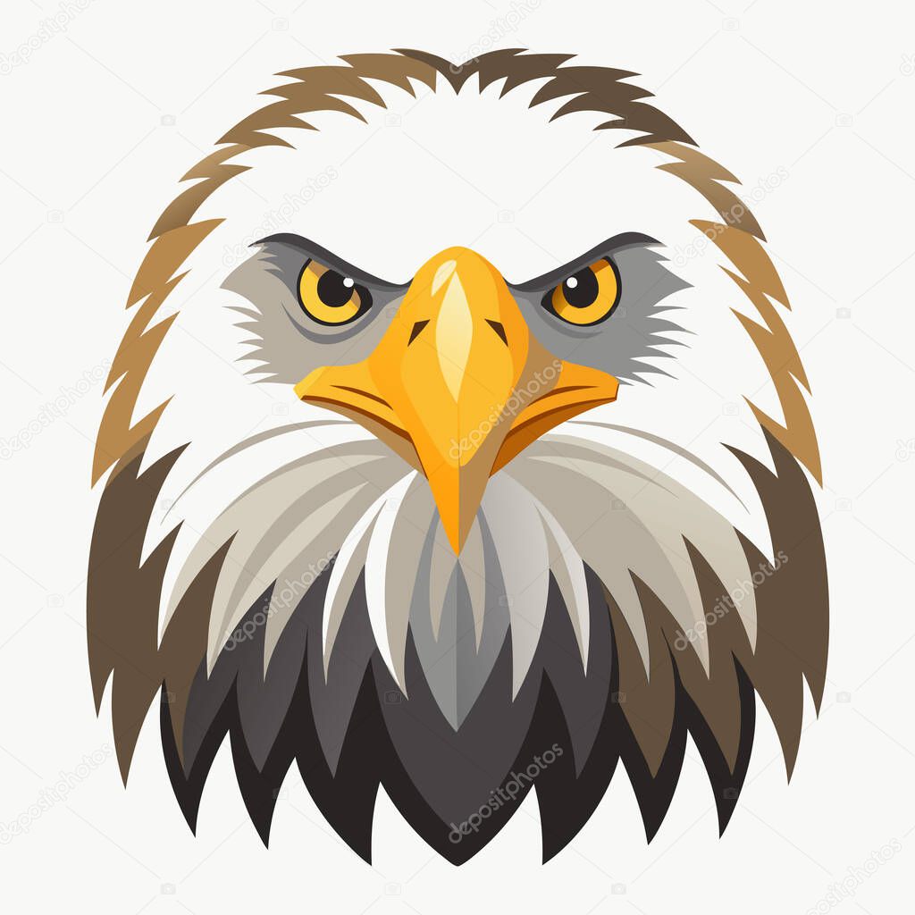 A stylized illustration of a bald eagle's head, showcasing its intense gaze and detailed feathers
