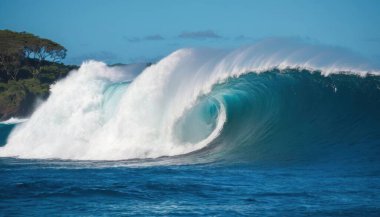 Güçlü Çarpıcı Sörf Dalgası Waimea Körfezi Hawaii, arka plan.