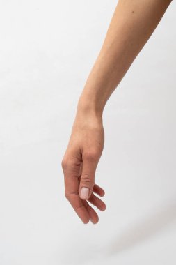 Beyaz Arkaplan Eline ve Koluna Karşı Bir Yakın Çekim Pembe Tırnak Anatomisi ve İnsan Kolunun Deri Dokusuyla Uzanan ve İnsan elinin Görünür damarları ve deri dokusuyla Yakın Çekimi