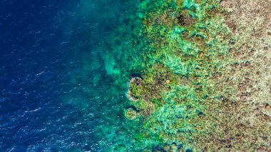 Mavi denizdeki Kenawa Adası 'nın nefes kesici hava manzaralarını keşfedin. Sumbawa' nın ıssız bir bölgesinde, küçük bir tepe ve geniş bir savana bulunmaktadır. Nusa Tenggara Barat..