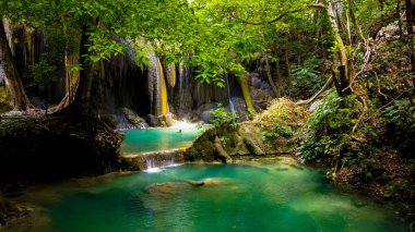 Mata Jitu Şelalesi 'ndeki derin orman şelalesi Moyo Adası, Sumbawa, Endonezya