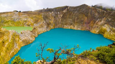 Ende 'deki Kelimutu' nun Üç Renkli Gölü 'nün büyüleyici hava görüntüsünü deneyin. Mistik bulutlara sarılmış, efsanevi zengin bu büyülü yer, ruhu büyüleyen nefes kesici bir manzara sunuyor..