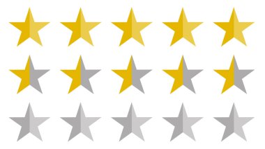 Yıldız şekilleri üst üste en iyi ve en kaliteli konsept gösterimi grafiksel beş yıldız derecelendirmesi.