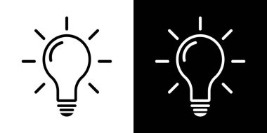 Basit ampul ana hatları simgesi beyaz ve siyah arkaplan resimlerinde izole edildi.