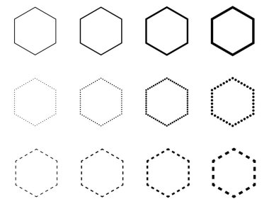 Altıgen simgesi. Kesik ve noktalı çizgi altıgen simgesi düz biçim vektör illüstrasyonuName.