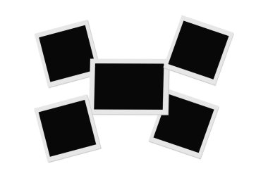 Kağıt tasarımı için gerçekçi üç siyah polaroid fotoğraf çerçevesi. Eski kağıt boş fotoğraf çerçevesi.