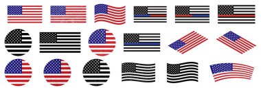 Amerika Birleşik Devletleri 'nin bayrak simgesi. Amerikan bayrak fotoğrafları vektör illüstrasyonu.