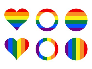 LGBT dairesi gay gökkuşağı kalp sembolü homoseksüel gurur pankartı. Eşcinsel gurur çerçevesi simgesi. Gökkuşağı kalp vektör illüstrasyonu.