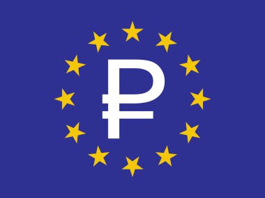 Russian ruble symbol on an EU flag background. clipart