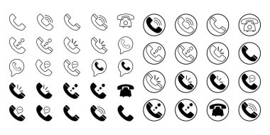 Çeşitli stillerde simgeleri çağır. Telefon simgeleri ve telefon işareti simgeleri.