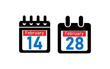 Takvim vektör simgesi 14 ve 28 Şubat.